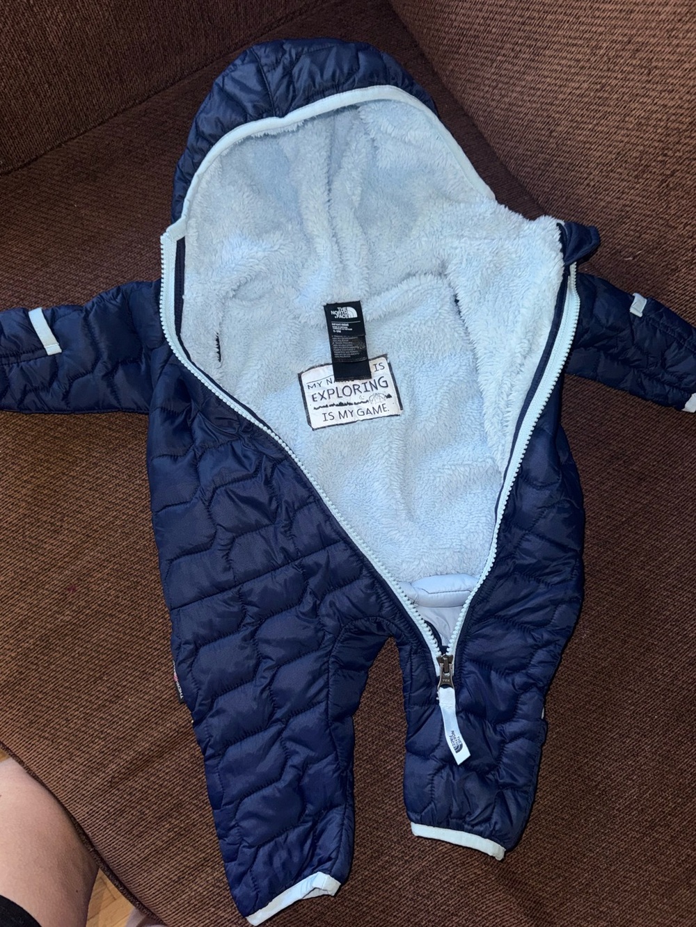 The North Face Navy Quilted Fleece-Lined Infant One-Piece